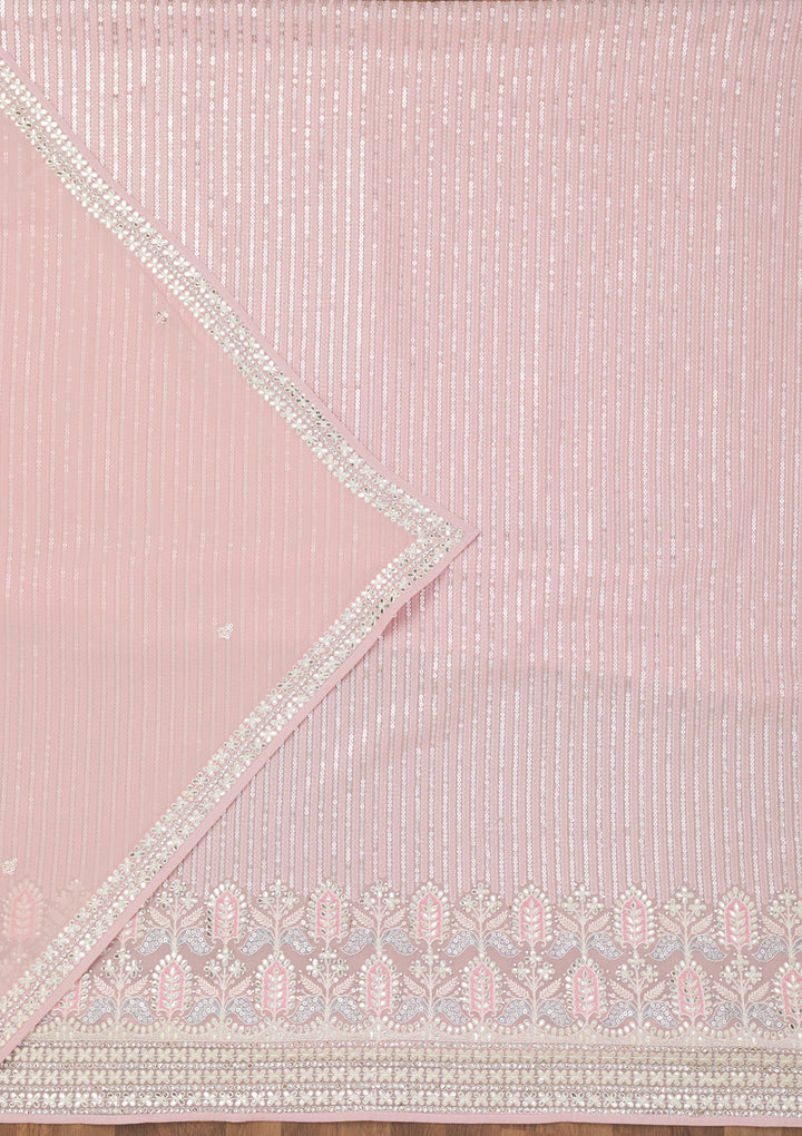 Pink Threadwork Georgette Unstitched Salwar Suit