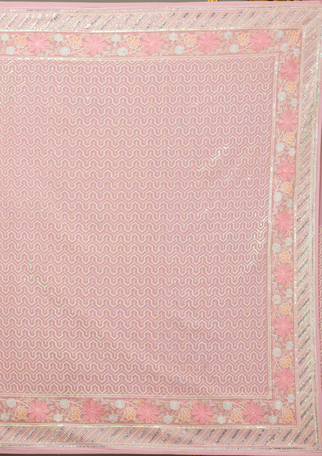 Pink Threadwork Georgette Saree-Koskii
