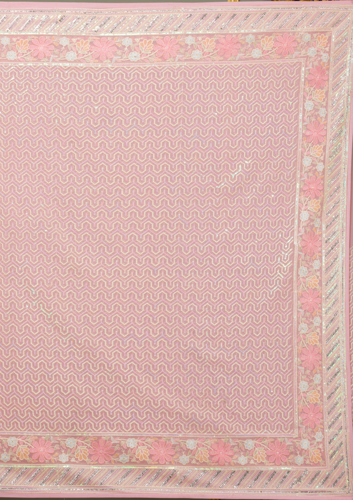 Pink Threadwork Georgette Saree-Koskii