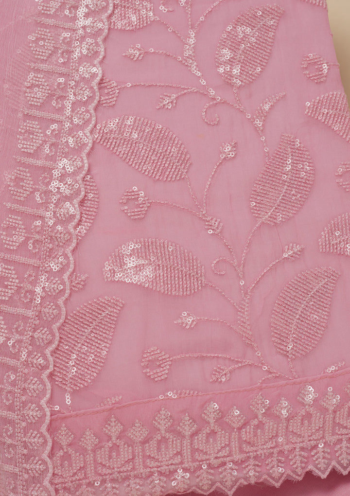Pink Threadwork Organza Unstitched Salwar Suit