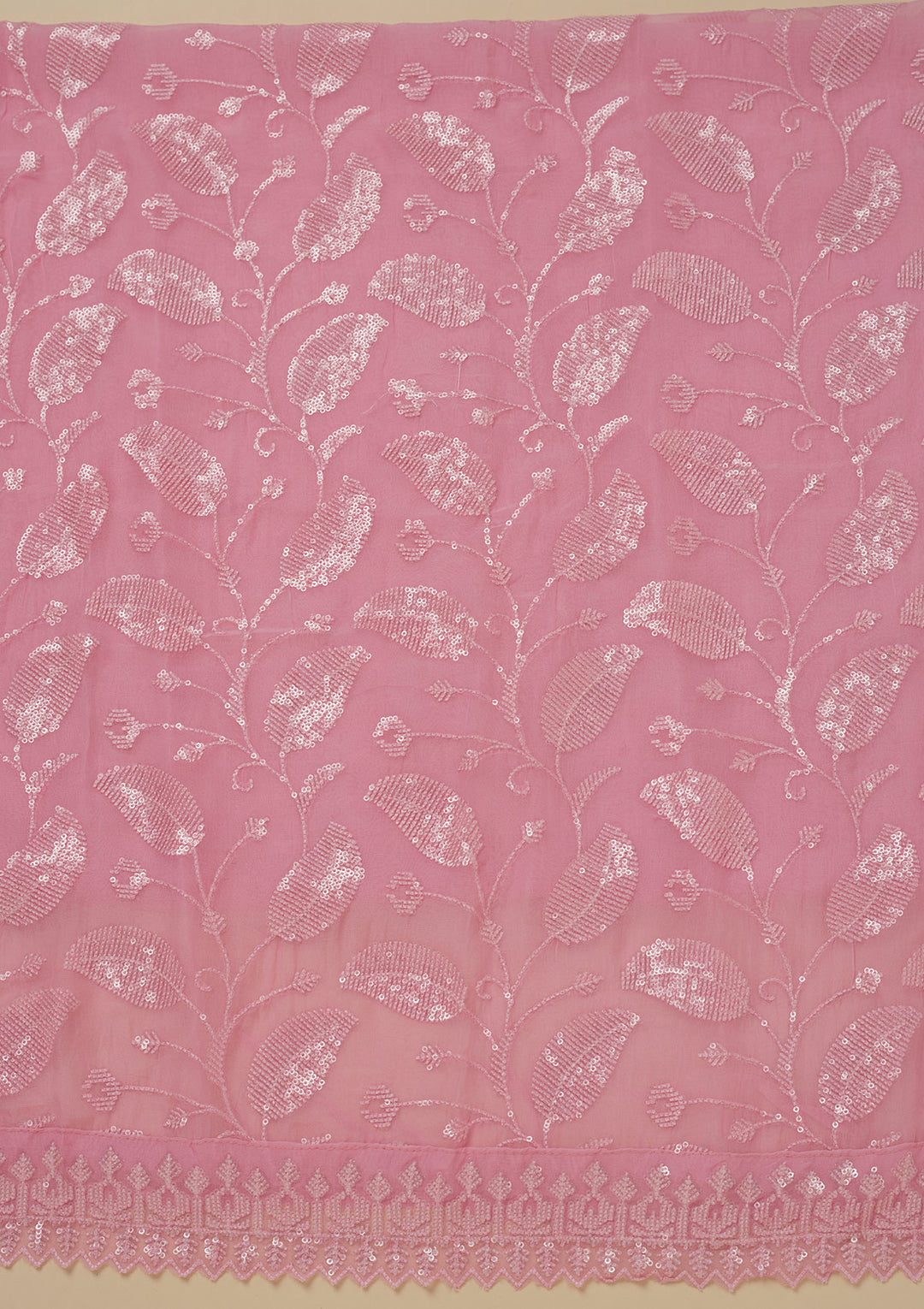 Pink Threadwork Organza Unstitched Salwar Suit