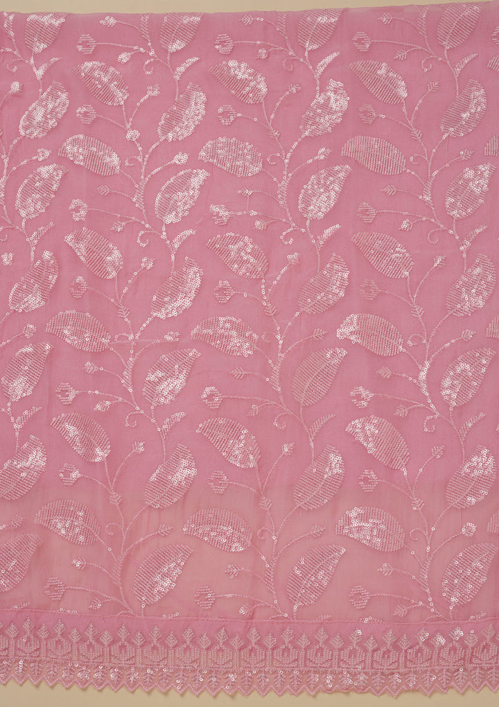 Pink Threadwork Organza Unstitched Salwar Suit