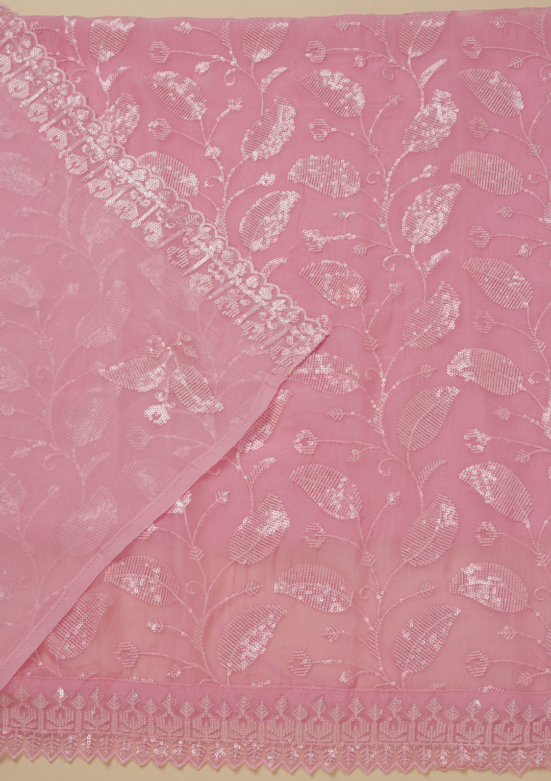Pink Threadwork Organza Unstitched Salwar Suit