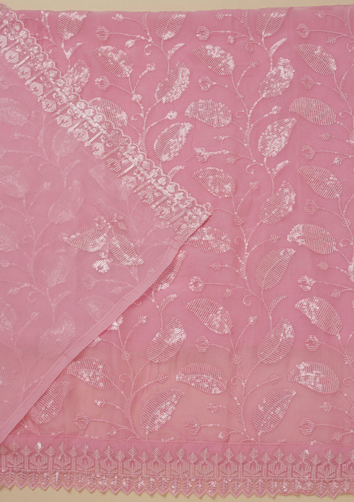 Pink Threadwork Organza Unstitched Salwar Suit