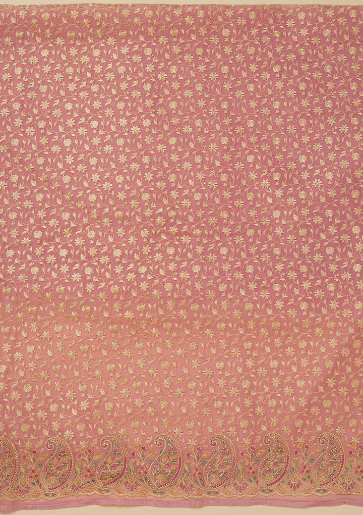 Pink Threadwork Organza Unstitched Salwar Suit