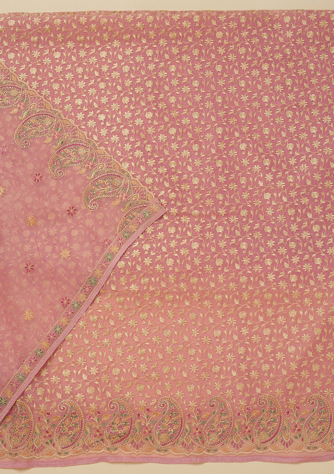 Pink Threadwork Organza Unstitched Salwar Suit