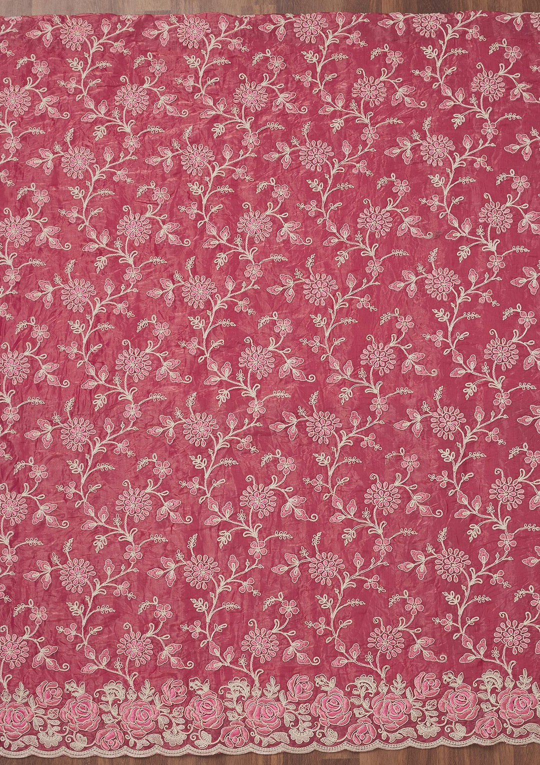 Pink Threadwork Semi Crepe Unstitched Salwar Suit