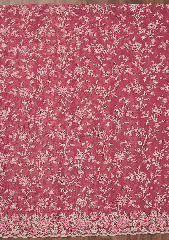 Pink Threadwork Semi Crepe Unstitched Salwar Suit