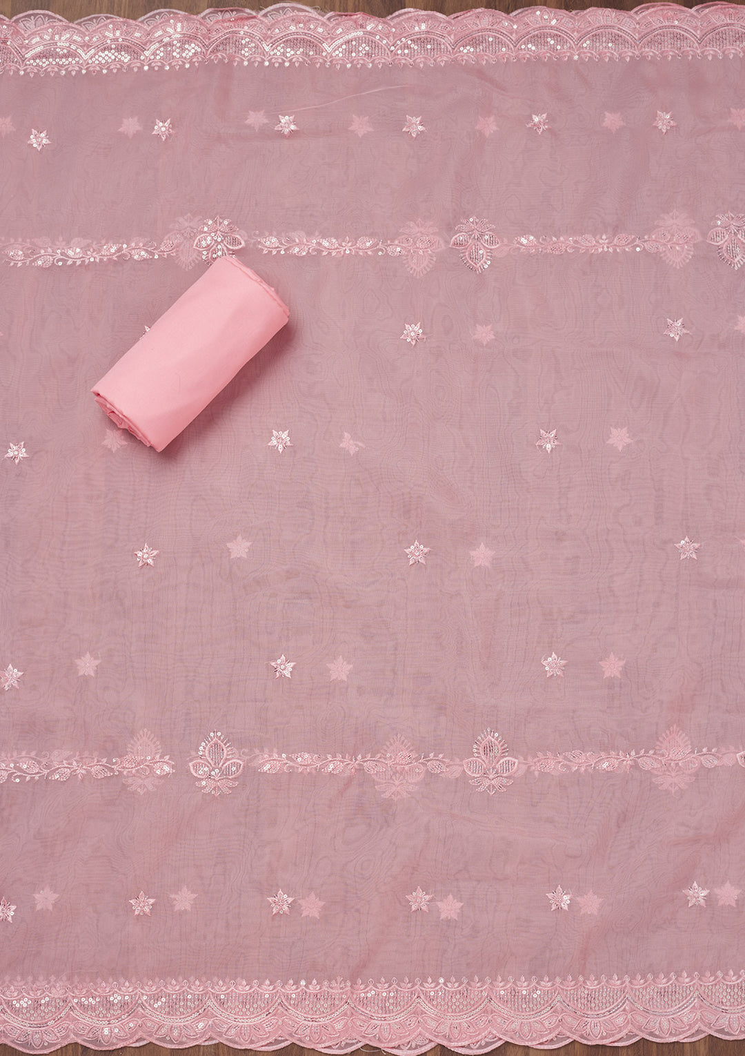 Pink Threadwork Semi Crepe Unstitched Salwar Suit