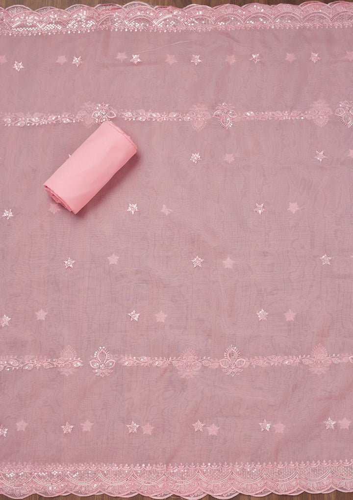 Pink Threadwork Semi Crepe Unstitched Salwar Suit
