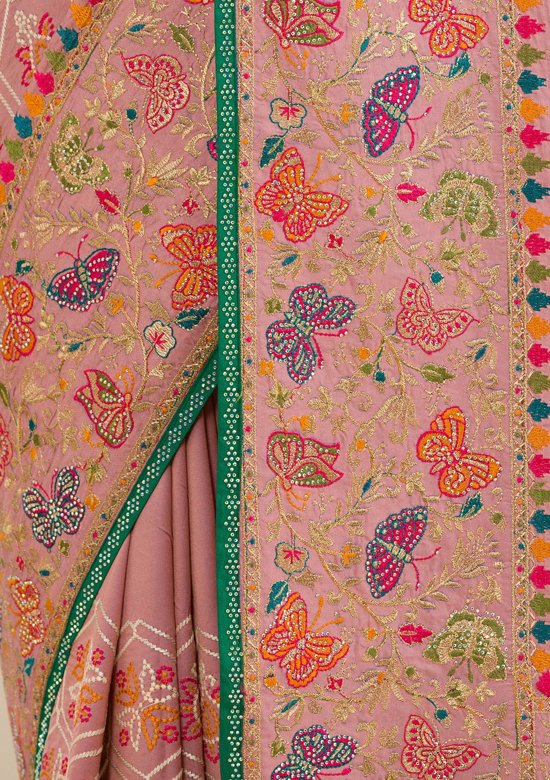 Pink Threadwork Soft Silk Saree