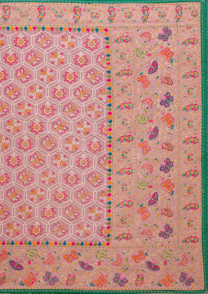 Pink Threadwork Soft Silk Saree
