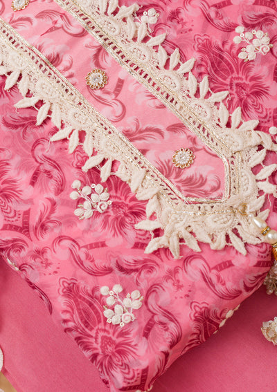 Pink Threadwork Tissue Unstitched Salwar Suit