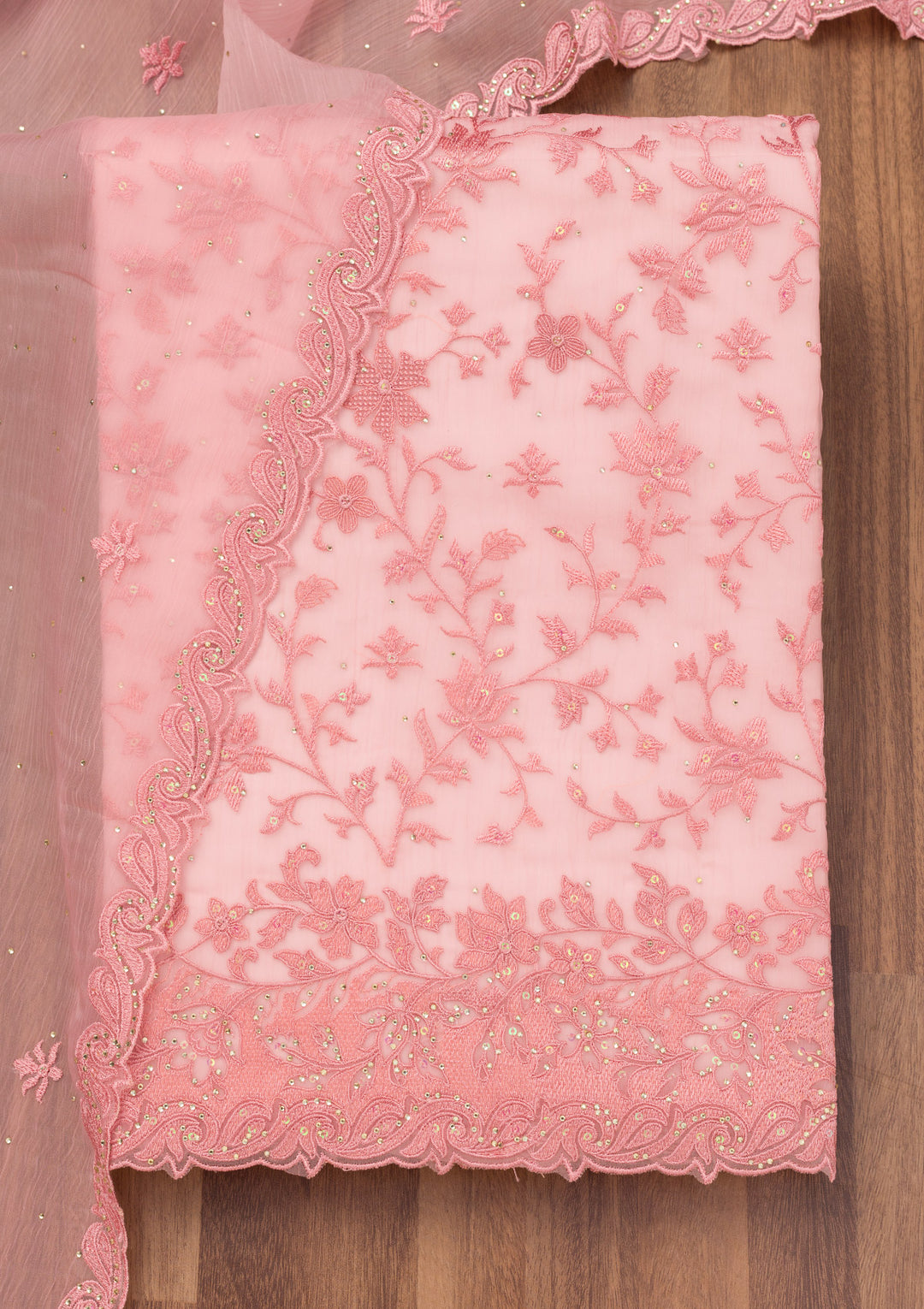 Pink Threadwork Tissue Unstitched Salwar Suit