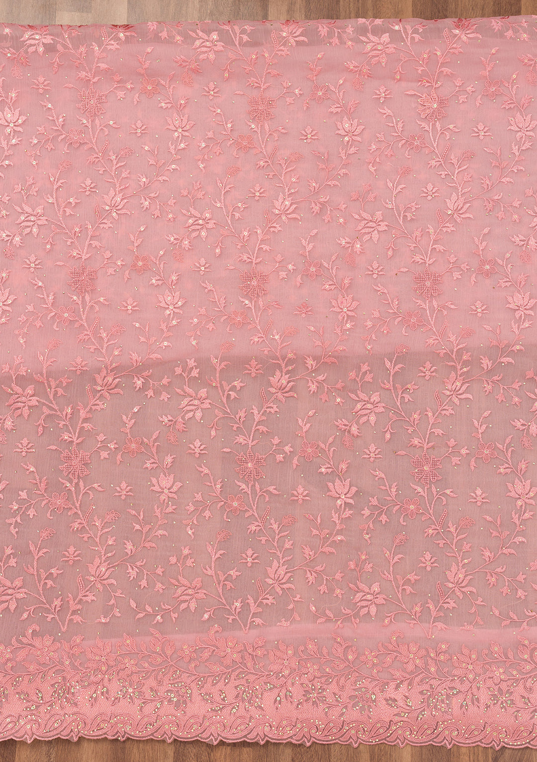Pink Threadwork Tissue Unstitched Salwar Suit