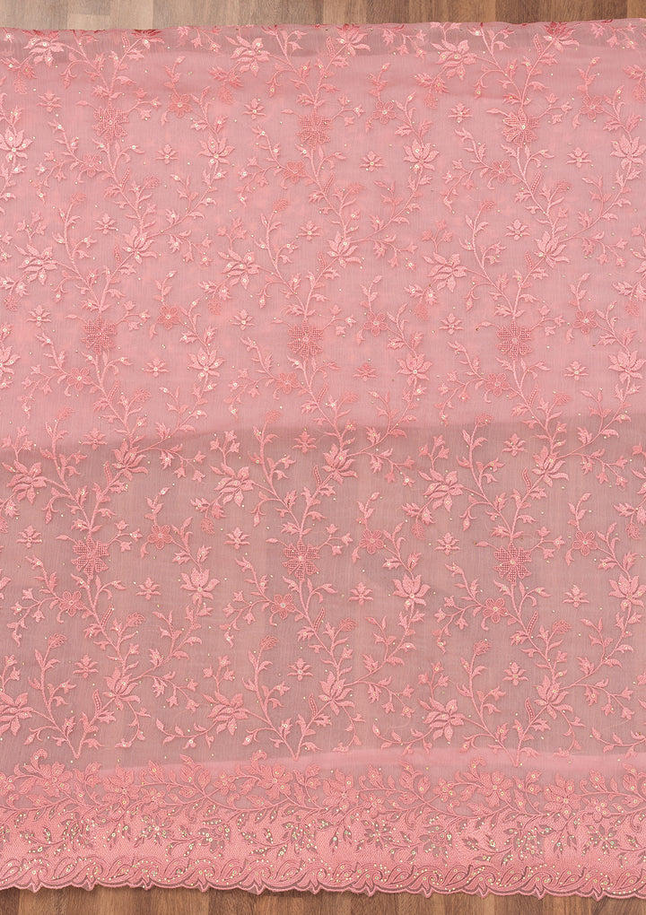 Pink Threadwork Tissue Unstitched Salwar Suit
