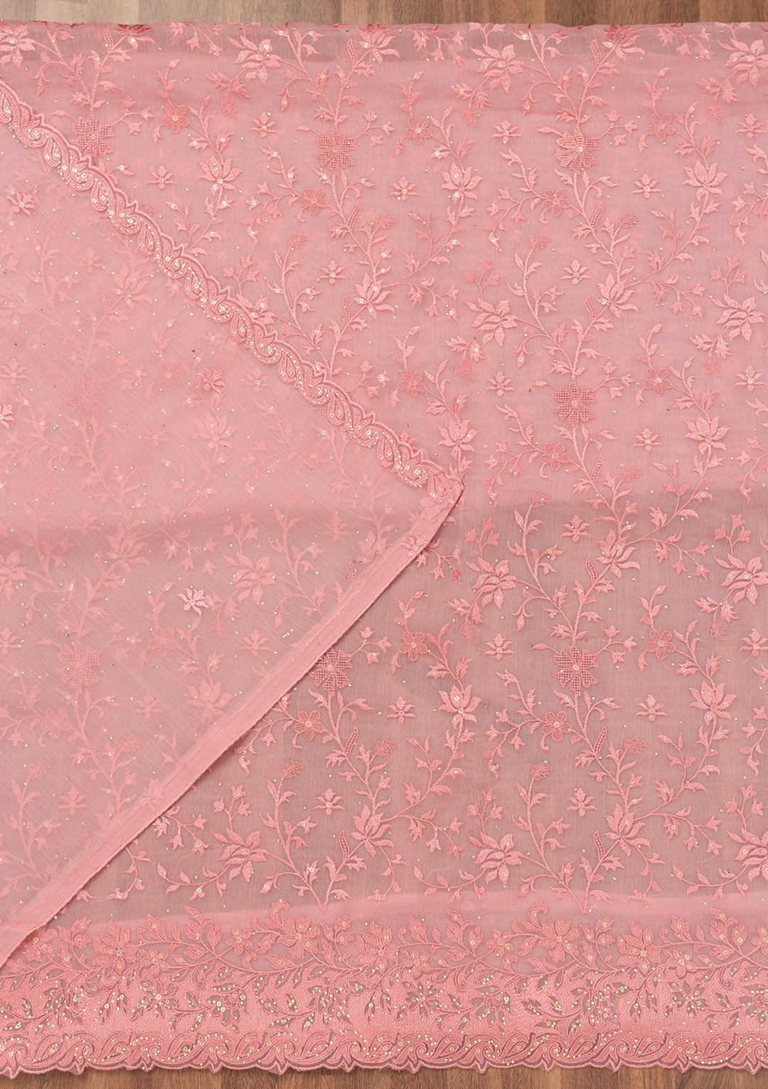 Pink Threadwork Tissue Unstitched Salwar Suit