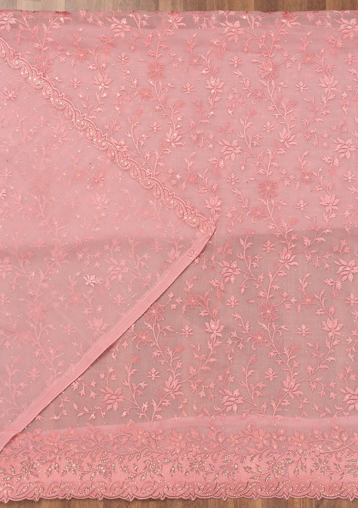 Pink Threadwork Tissue Unstitched Salwar Suit