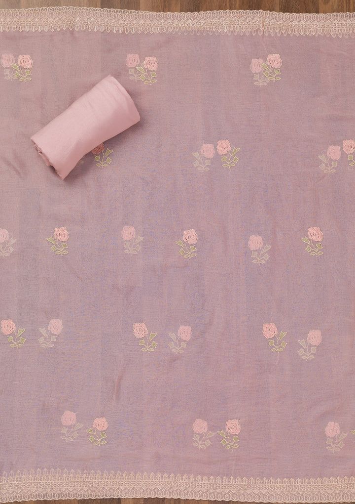 Pink Threadwork Tissue Unstitched Salwar Suit