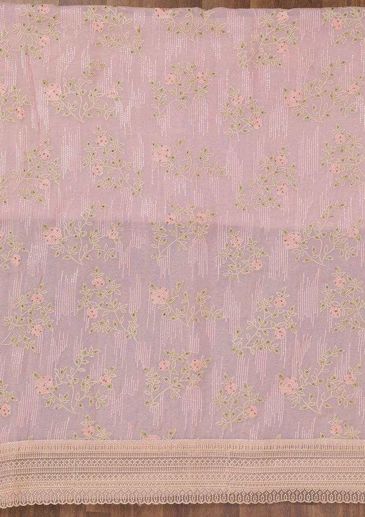 Pink Threadwork Tissue Unstitched Salwar Suit