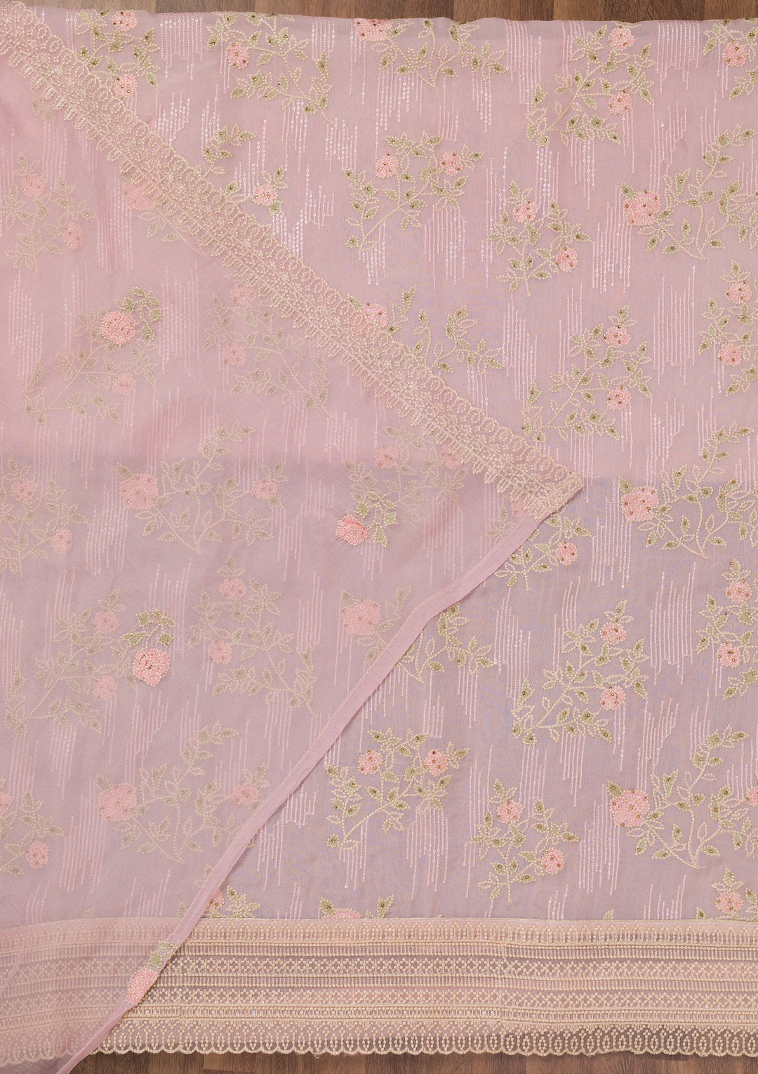 Pink Threadwork Tissue Unstitched Salwar Suit