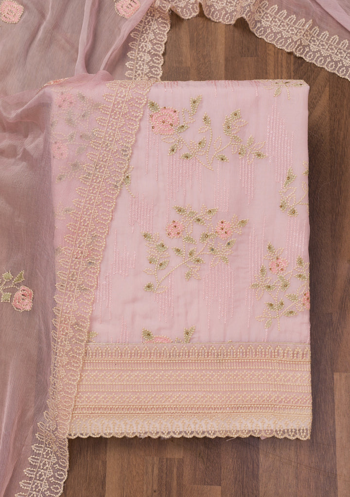 Pink Threadwork Tissue Unstitched Salwar Suit