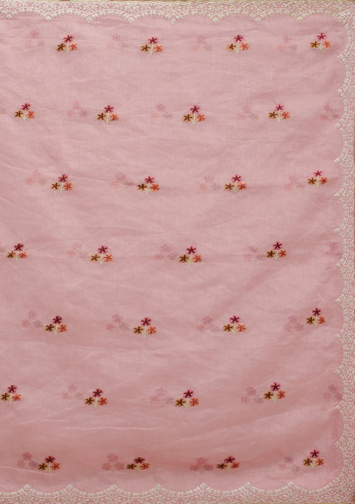 Pink Threadwork Tissue Saree
