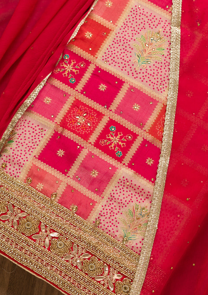 Pink Zariwork Art Silk Unstitched Salwar Suit