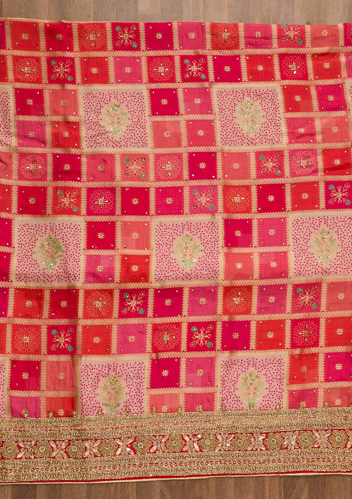 Pink Zariwork Art Silk Unstitched Salwar Suit