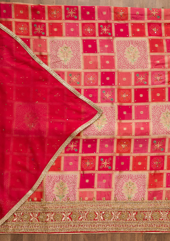 Pink Zariwork Art Silk Unstitched Salwar Suit