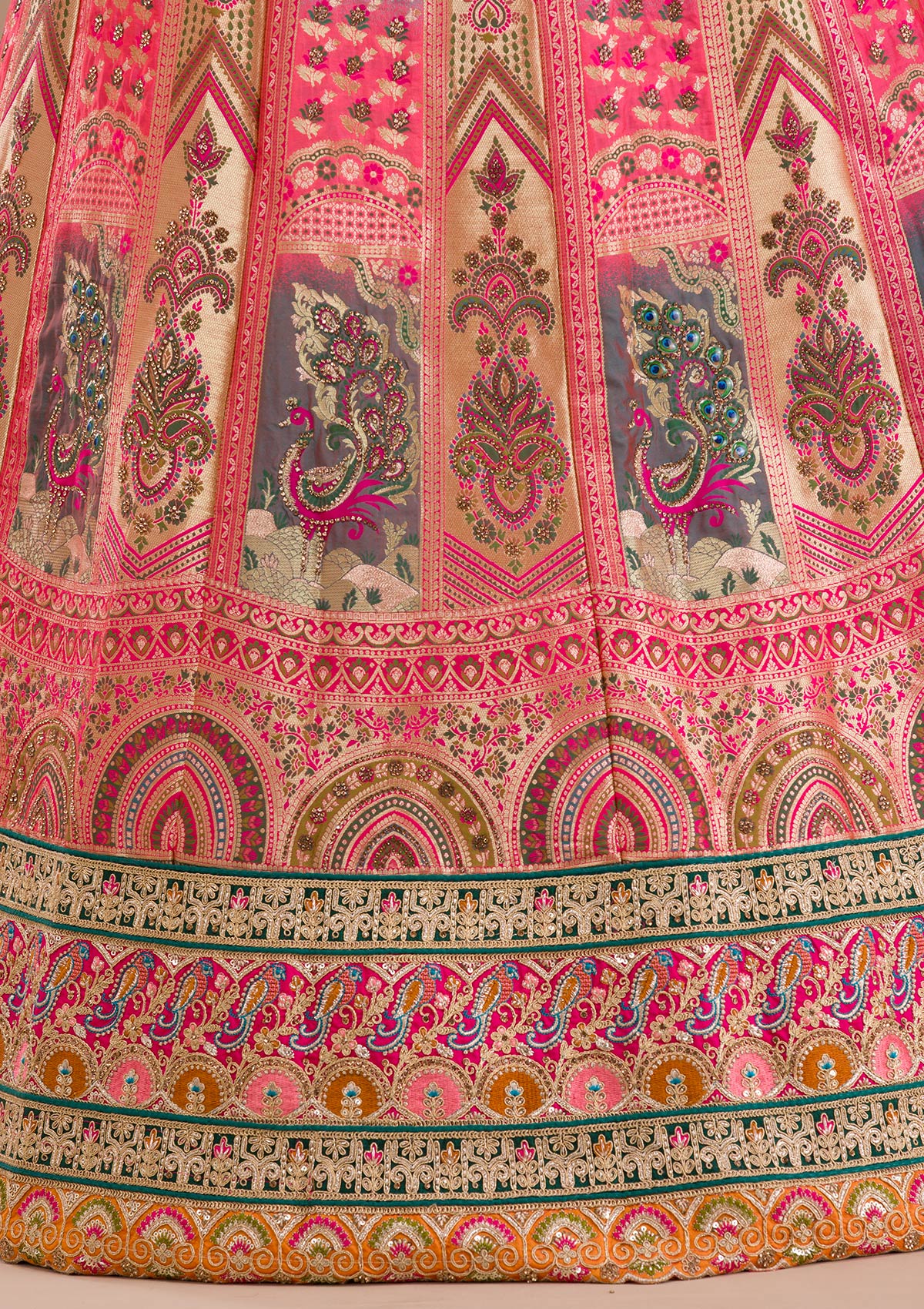 Pink Zariwork Banarasi Semi Stitched Lehenga