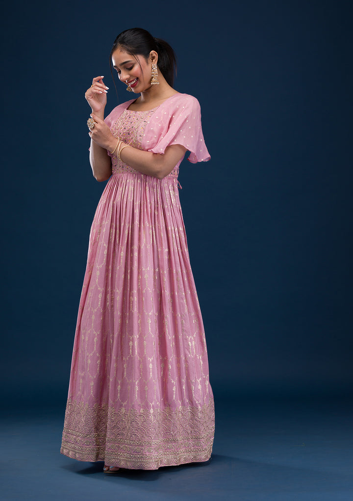Pink Zariwork Banarasi Readymade Salwar Suit