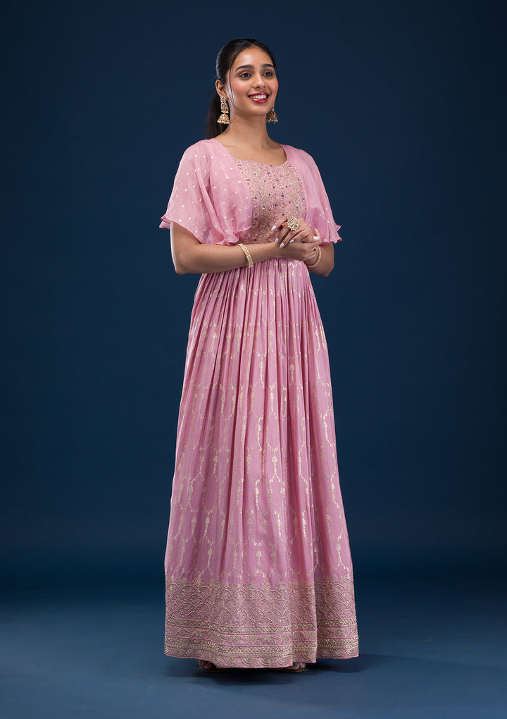 Pink Zariwork Banarasi Readymade Salwar Suit