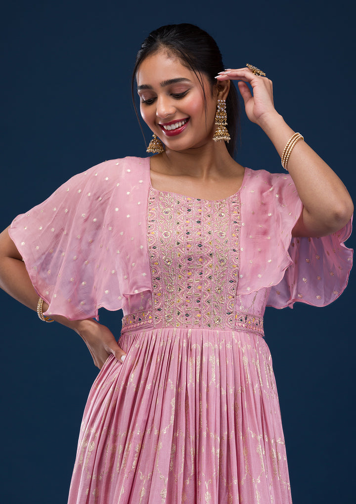 Pink Zariwork Banarasi Readymade Salwar Suit