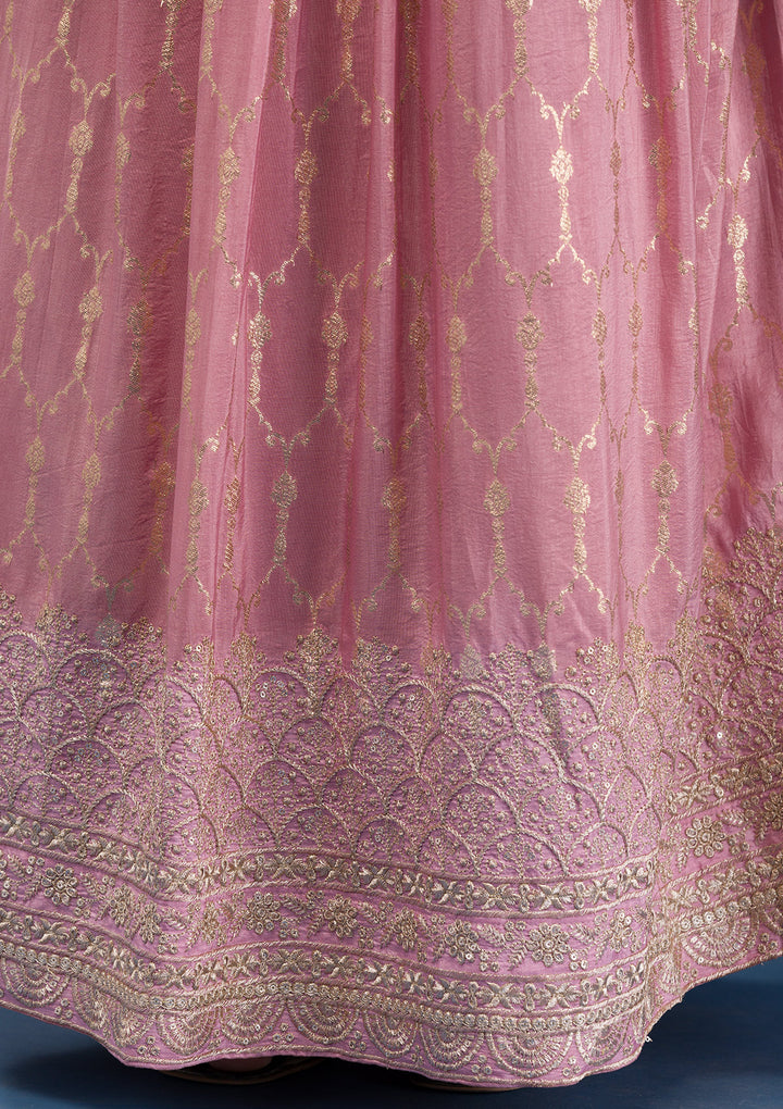 Pink Zariwork Banarasi Readymade Salwar Suit