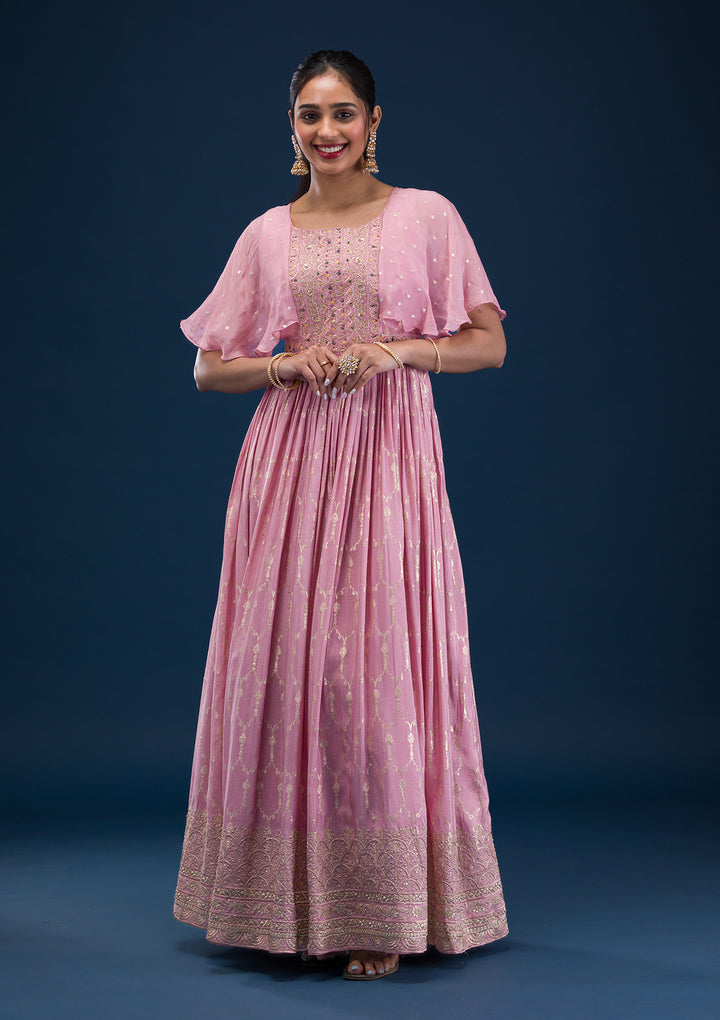 Pink Zariwork Banarasi Readymade Salwar Suit