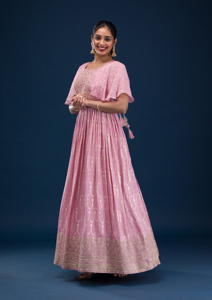 Pink Zariwork Banarasi Readymade Salwar Suit