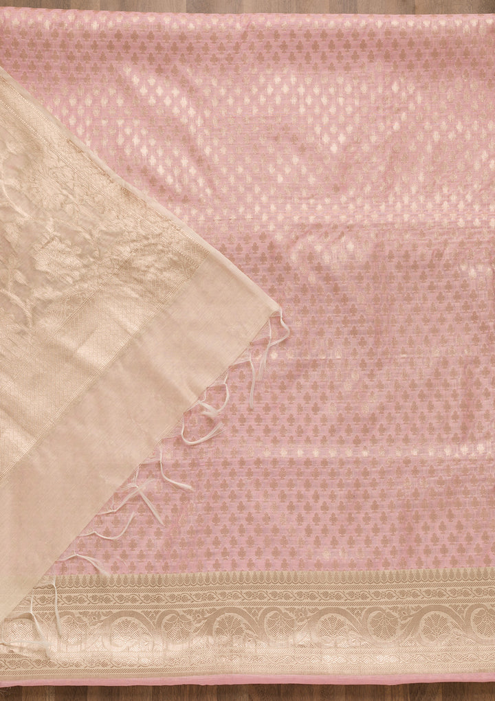 Pink Zariwork Banarasi Unstitched Salwar Suit