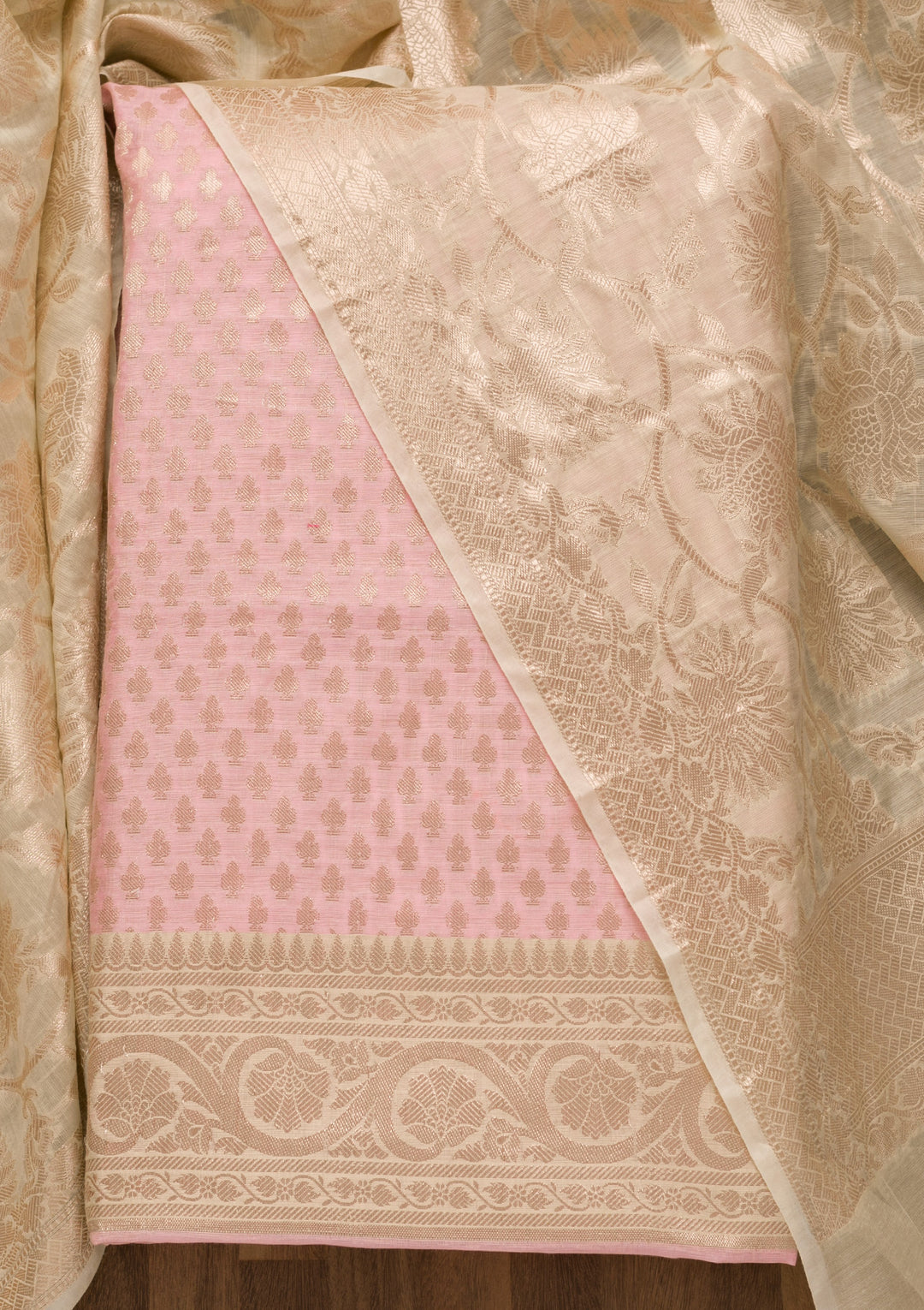 Pink Zariwork Banarasi Unstitched Salwar Suit