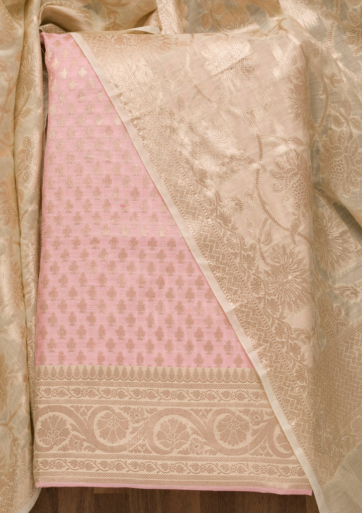 Pink Zariwork Banarasi Unstitched Salwar Suit