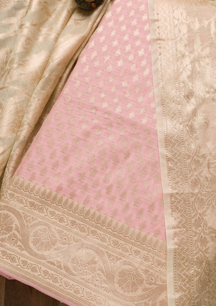 Pink Zariwork Banarasi Unstitched Salwar Suit