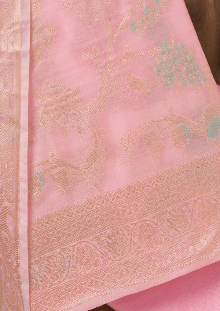 Pink Zariwork Banarasi Unstitched Salwar Suit