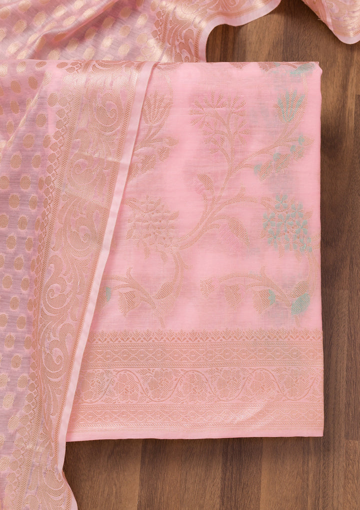 Pink Zariwork Banarasi Unstitched Salwar Suit