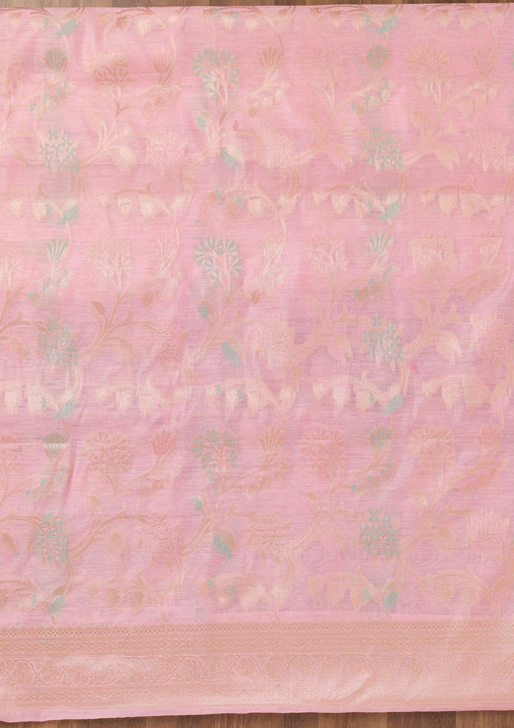 Pink Zariwork Banarasi Unstitched Salwar Suit
