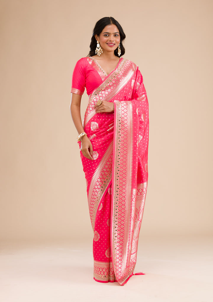Pink Zariwork Banarasi Silk Saree