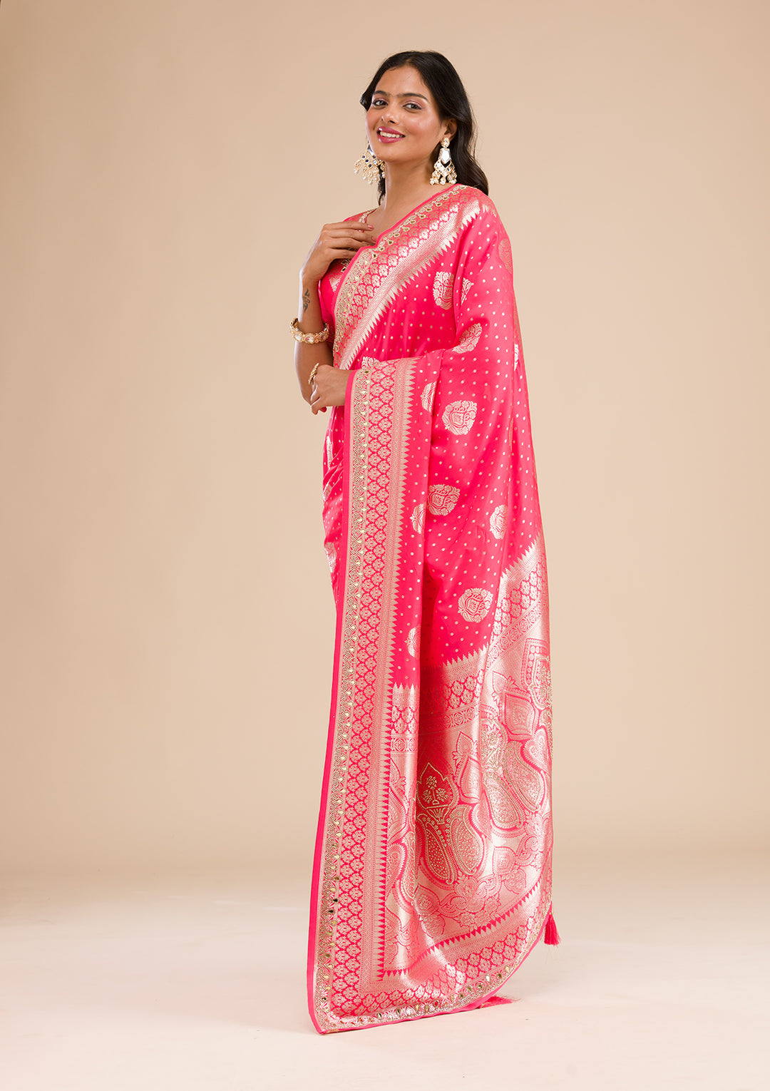 Pink Zariwork Banarasi Silk Saree