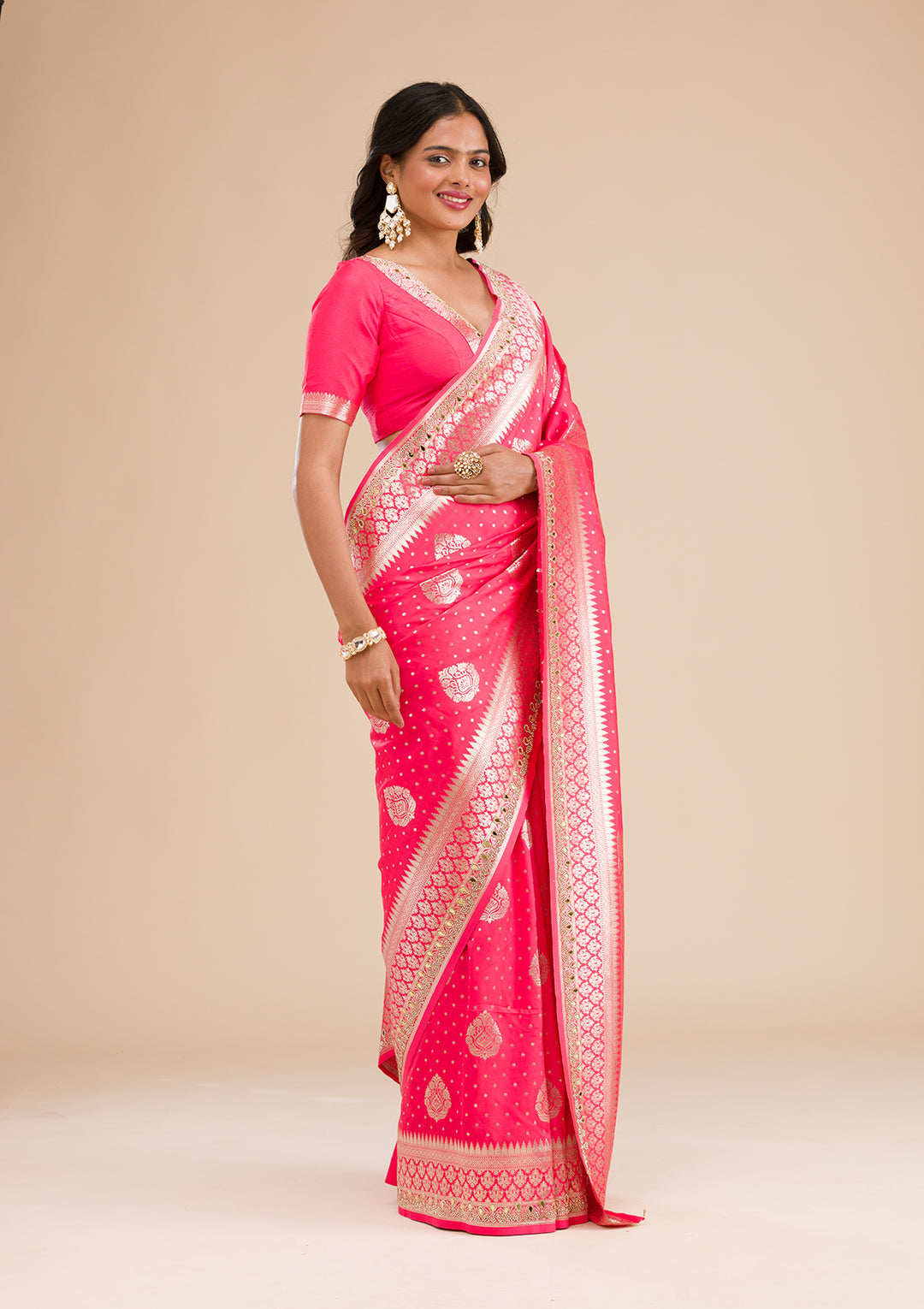 Pink Zariwork Banarasi Silk Saree