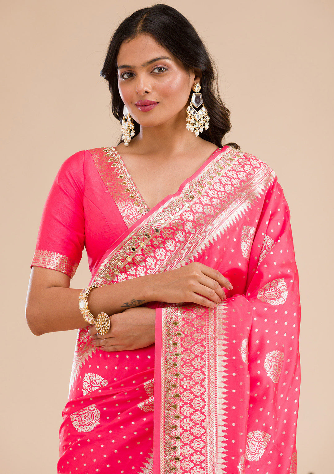 Pink Zariwork Banarasi Silk Saree