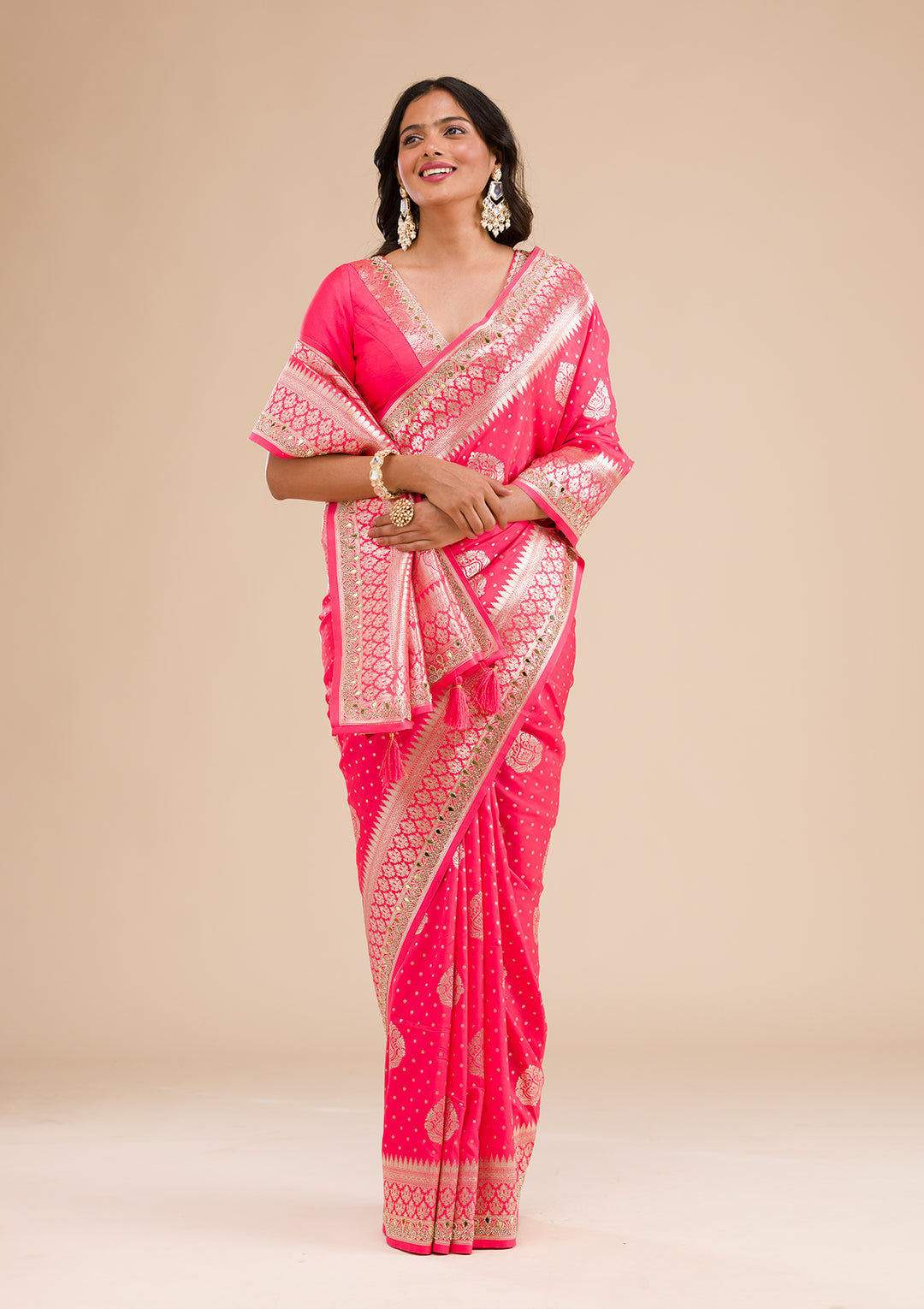 Pink Zariwork Banarasi Silk Saree