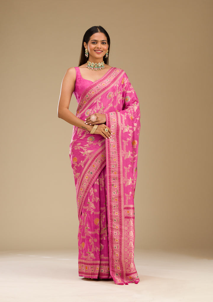 Pink Zariwork Banarasi Silk Saree